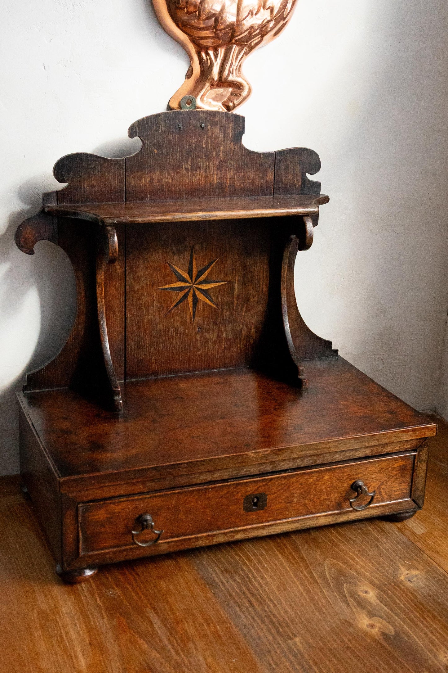 Georgian Antique Wooden Wall Shelf with Drawer