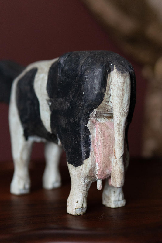 Folk Art hand carved wooden cow