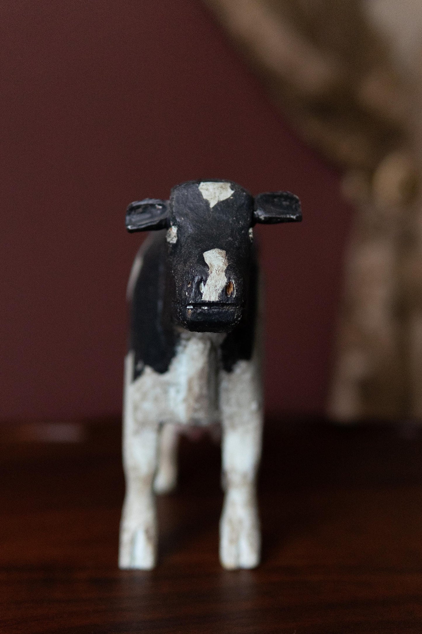 Folk Art hand carved wooden cow