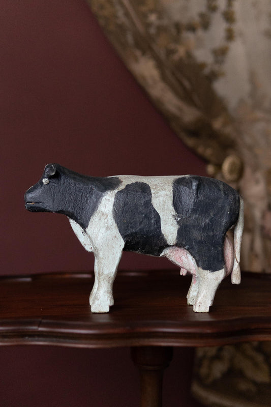 Folk Art hand carved wooden cow