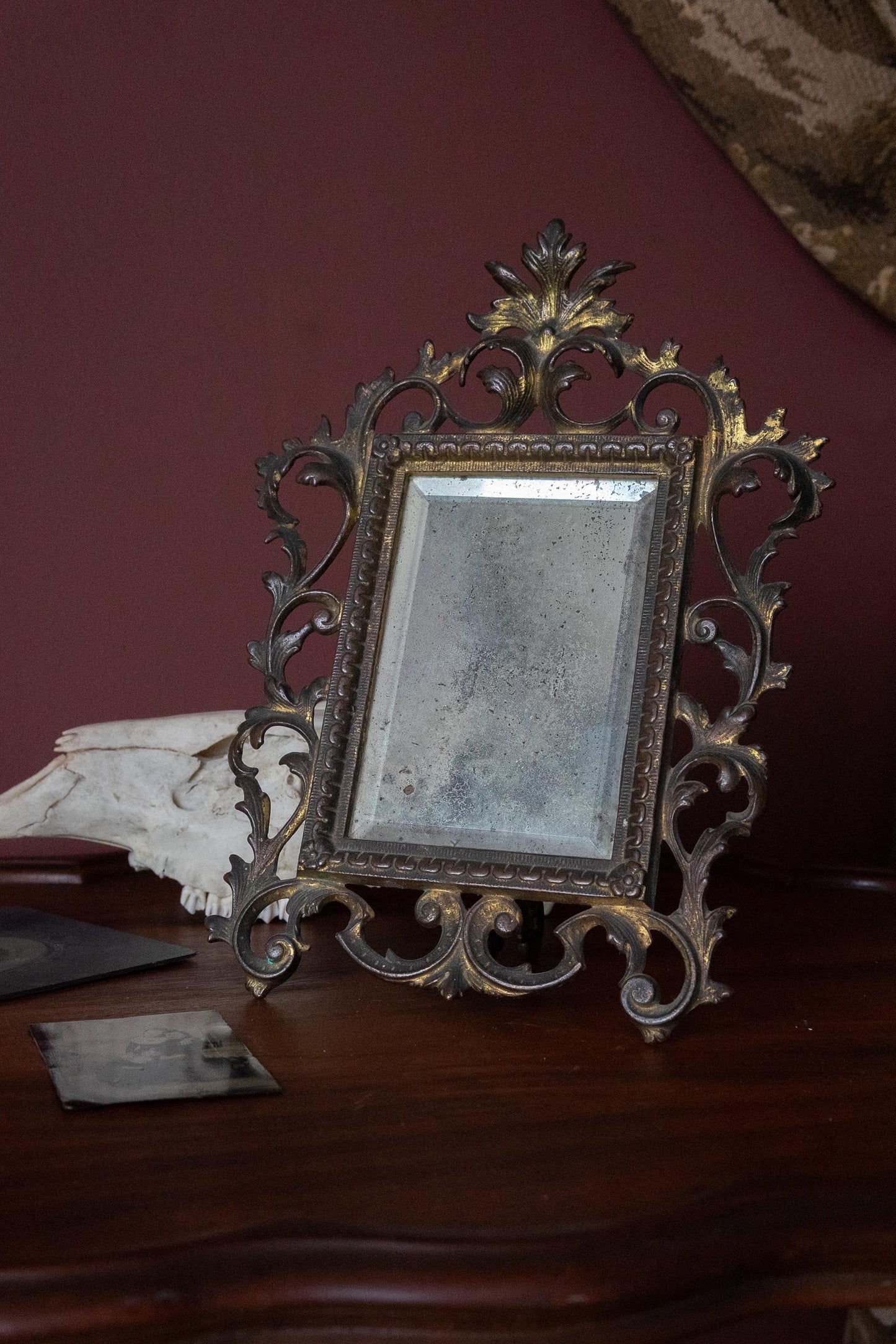 Antique 19th century Gilt Mirror Ornate Rococo Tabletop Vanity Mirror