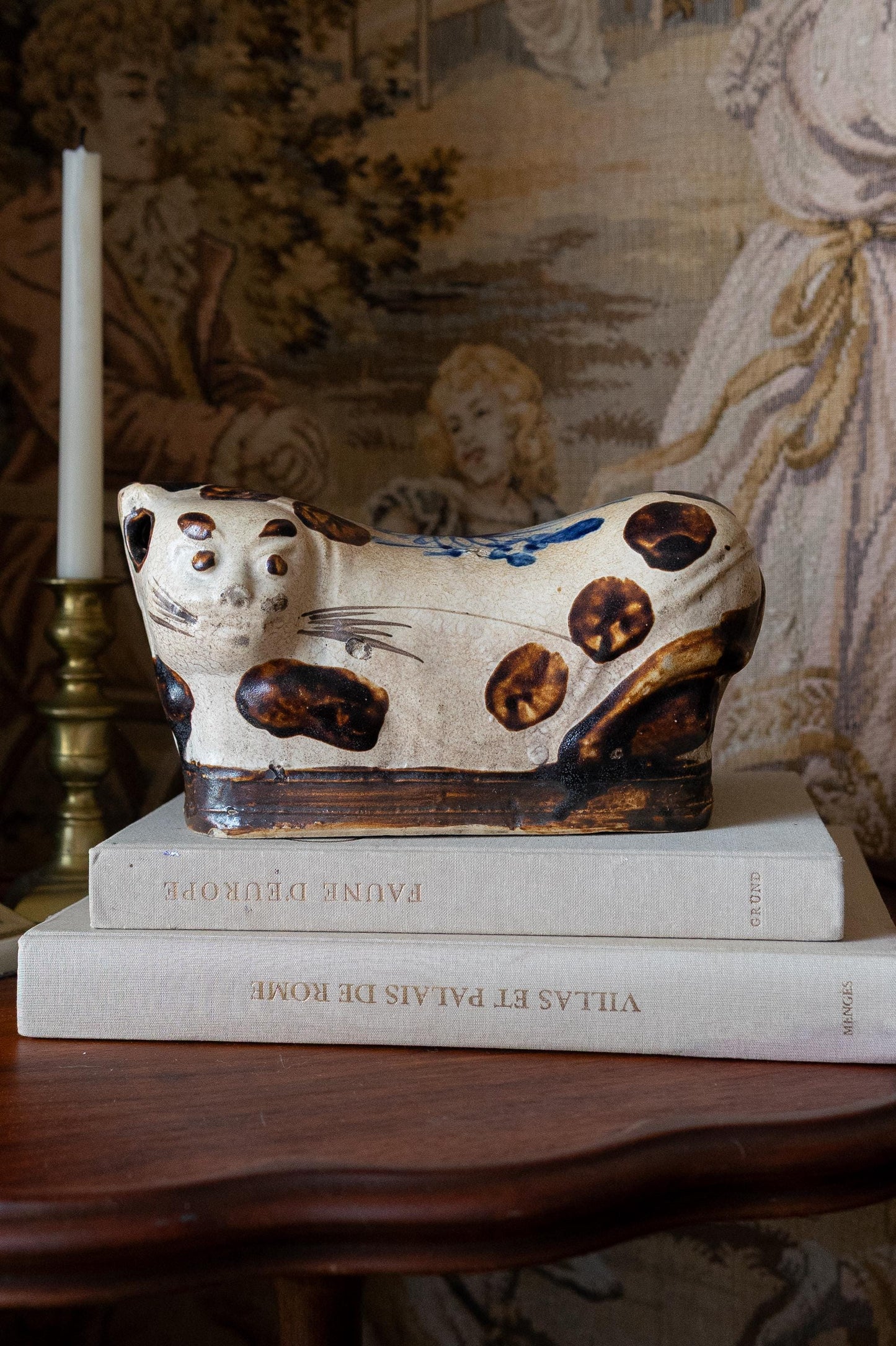 19th Century Chinese Cat Pillow. Antique Qing Dynasty Ceramic Headrest