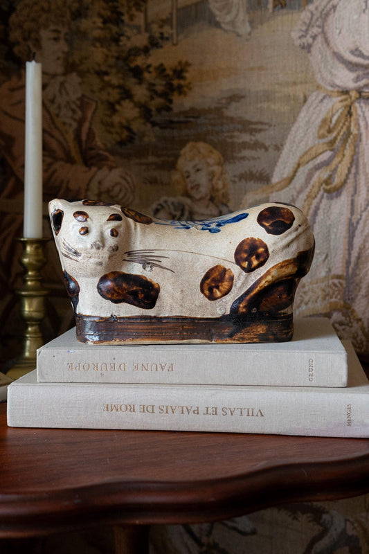 19th Century Chinese Cat Pillow. Antique Qing Dynasty Ceramic Headrest