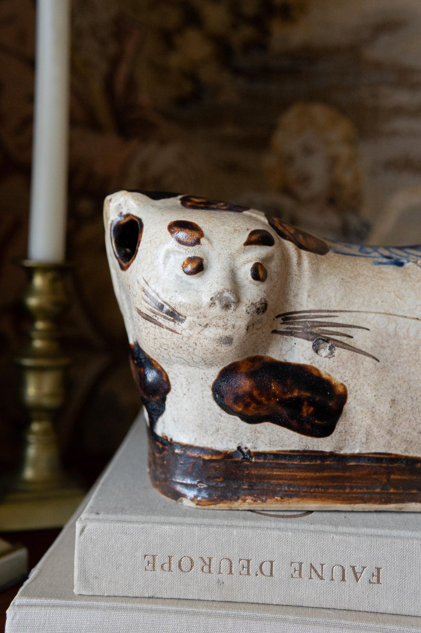 19th Century Chinese Cat Pillow. Antique Qing Dynasty Ceramic Headrest
