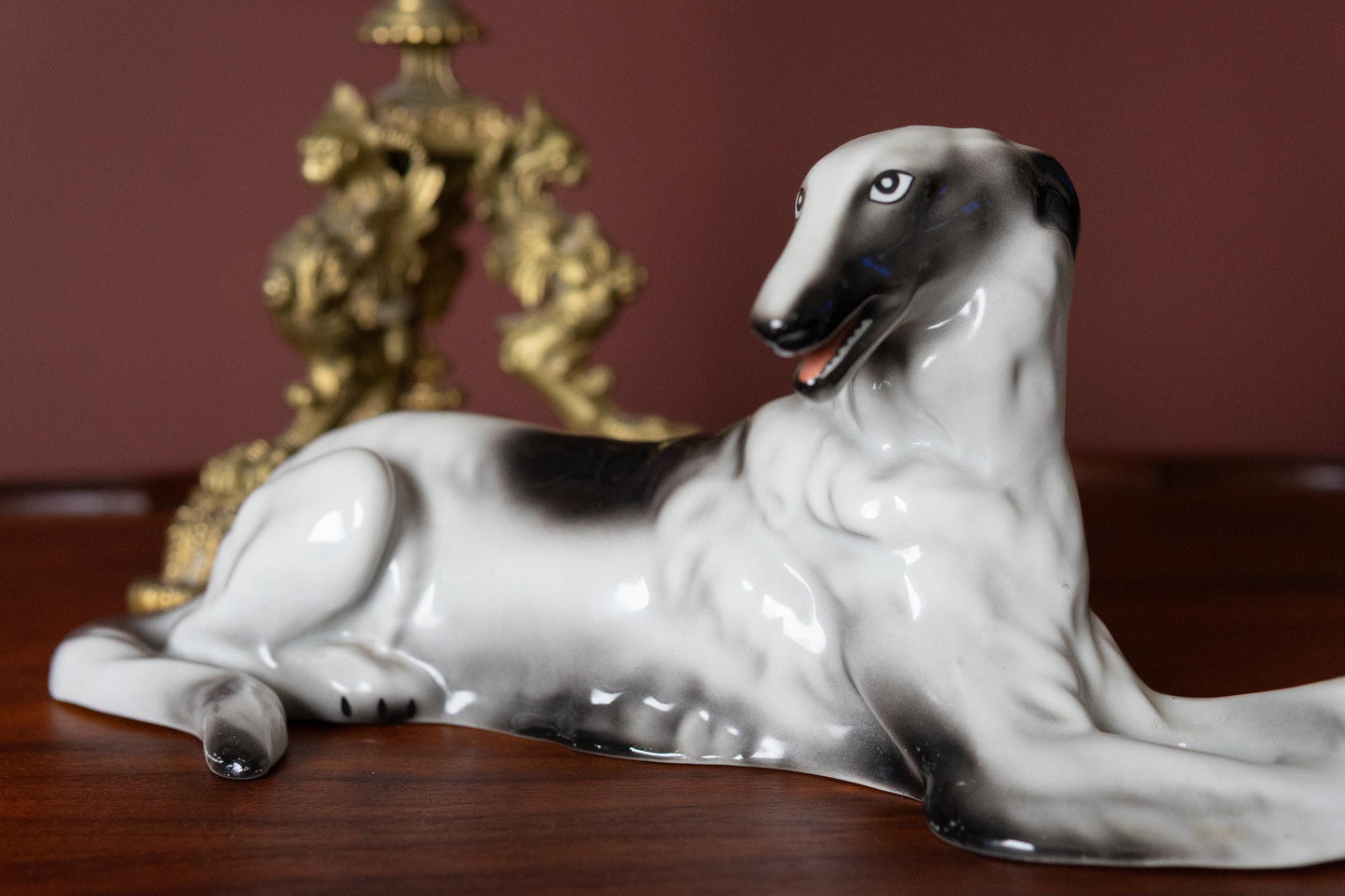 Vintage 1960s Borzoi Figurine  Porcelain Russian Wolfhound Dog Statue