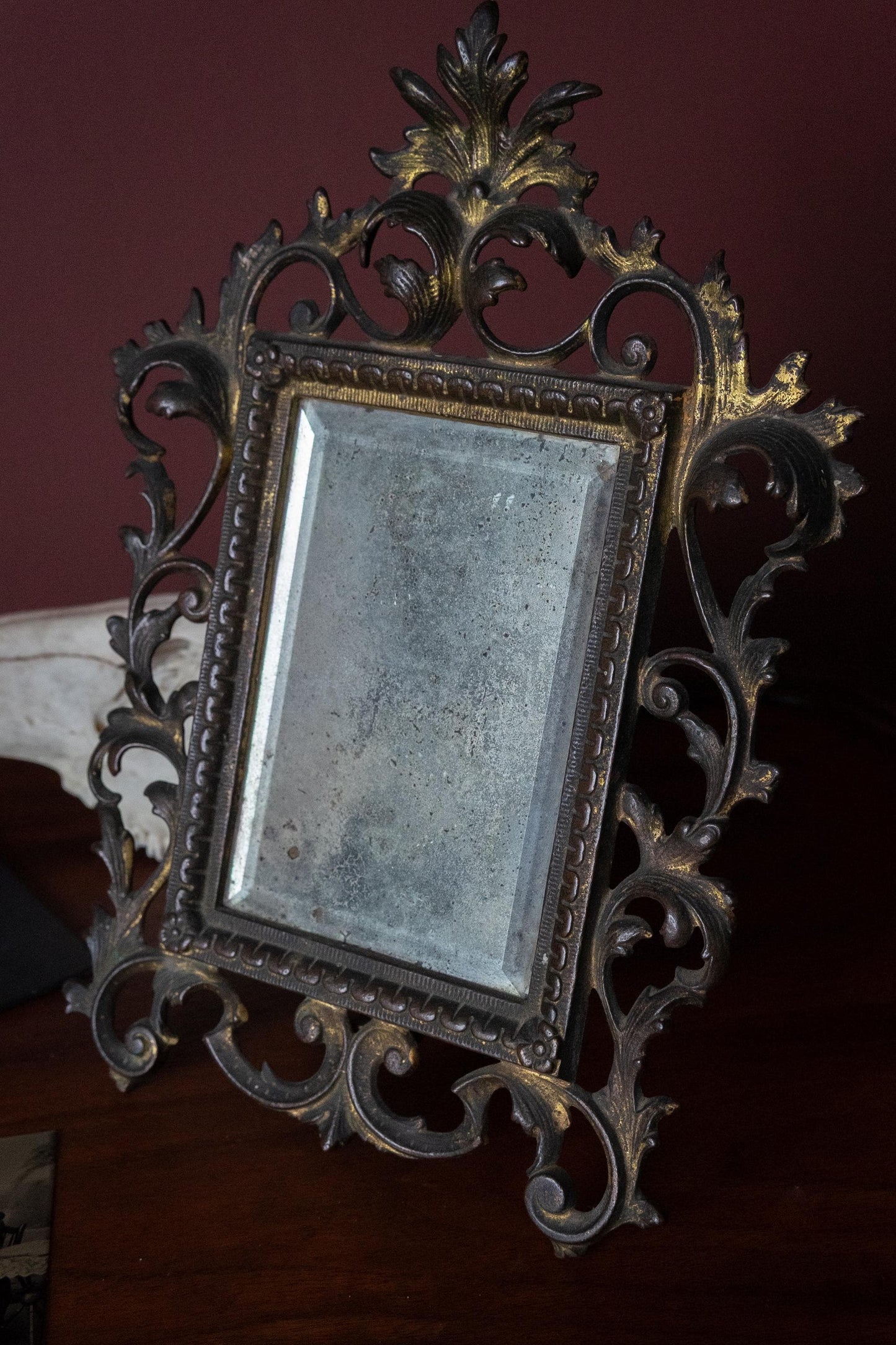 Antique 19th century Gilt Mirror Ornate Rococo Tabletop Vanity Mirror