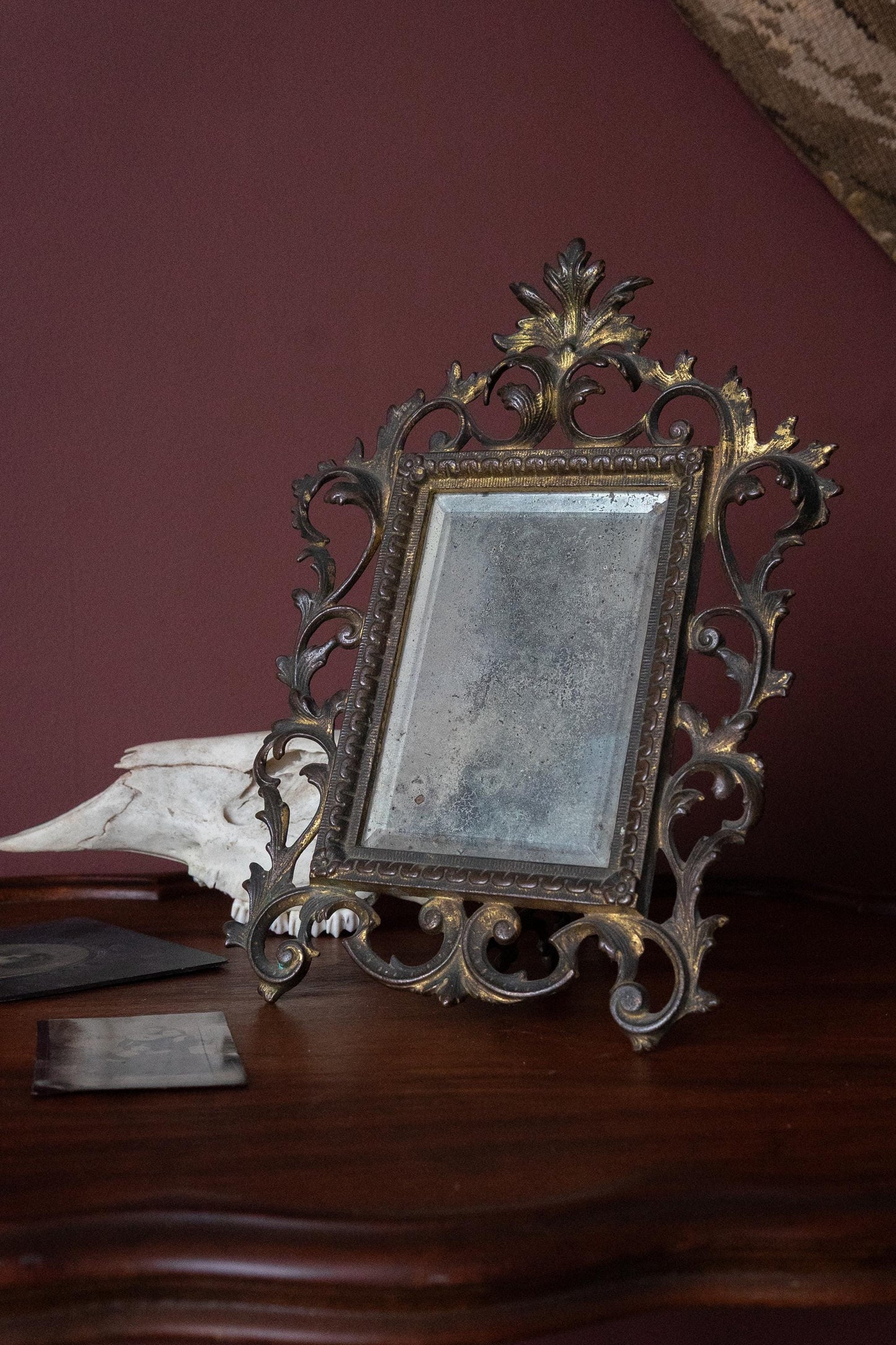 Antique 19th century Gilt Mirror Ornate Rococo Tabletop Vanity Mirror
