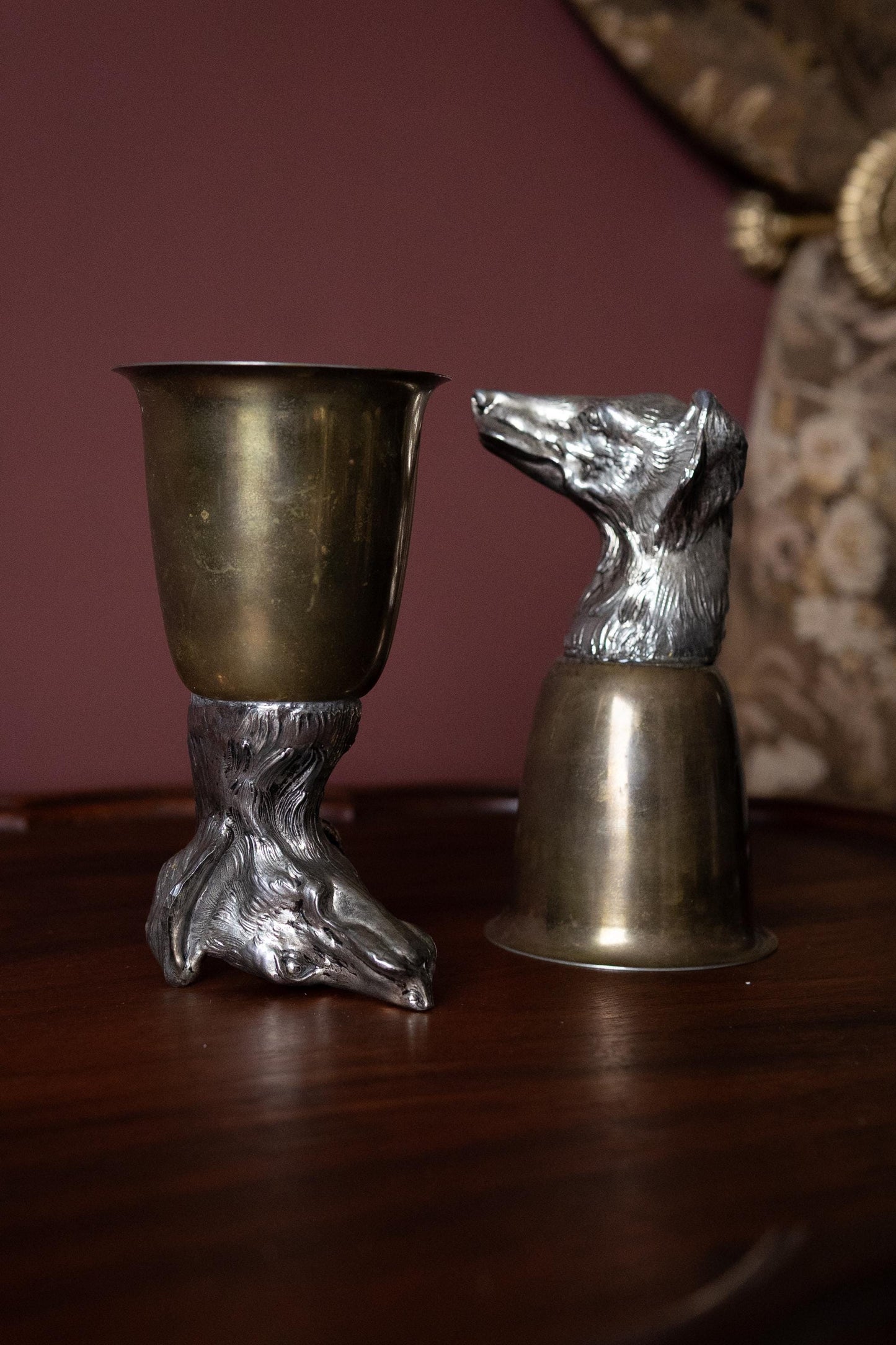 Vintage dog stirrup cups