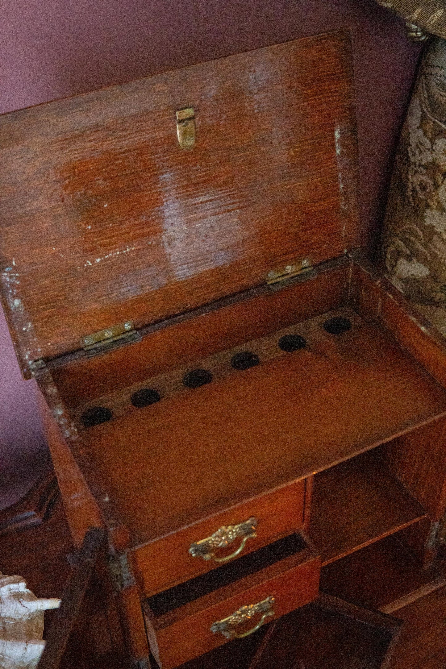 Antique Victorian Carved Smoker’s Cabinet. 19th Century Gentleman’s Cigar Box