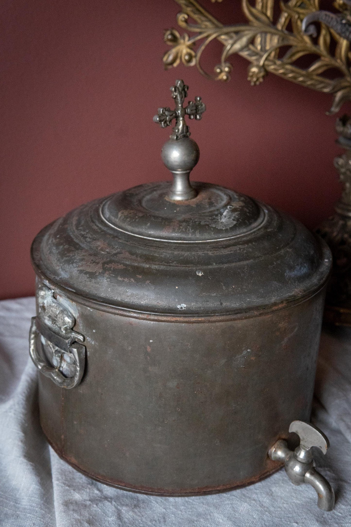 Rare early 19th century  Antique pewter holy water reservoir with tap