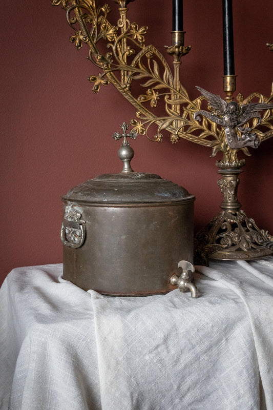 Rare early 19th century  Antique pewter holy water reservoir with tap
