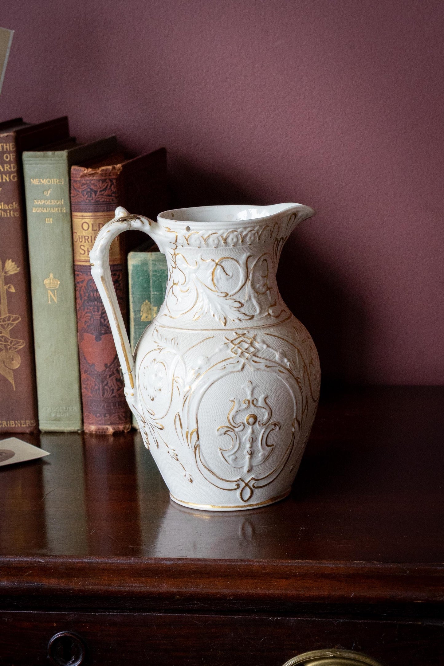 Antique English Ceramic Pitcher With Staple Repaired Handle
