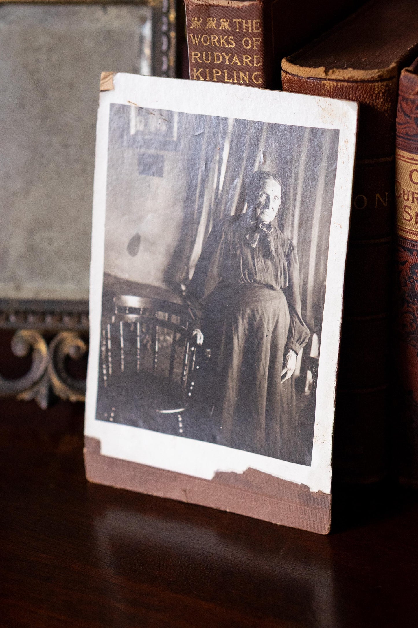 Antique Moody Portrait Photograph of Elderly Woman. Early 1900s Vernacular Photography