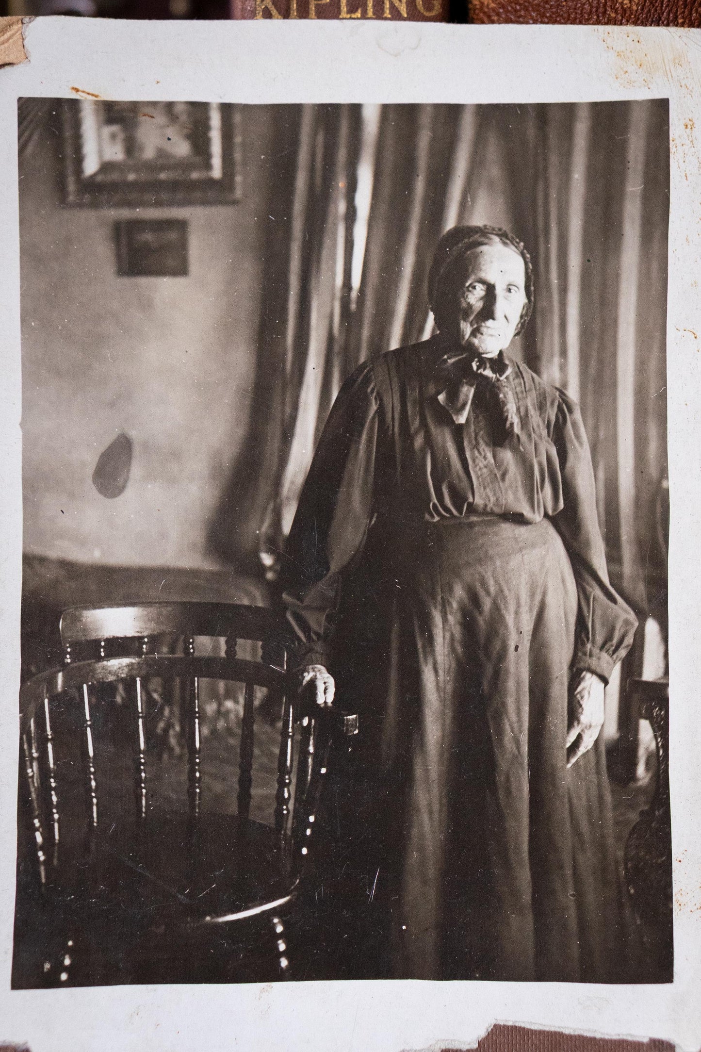 Antique Moody Portrait Photograph of Elderly Woman. Early 1900s Vernacular Photography