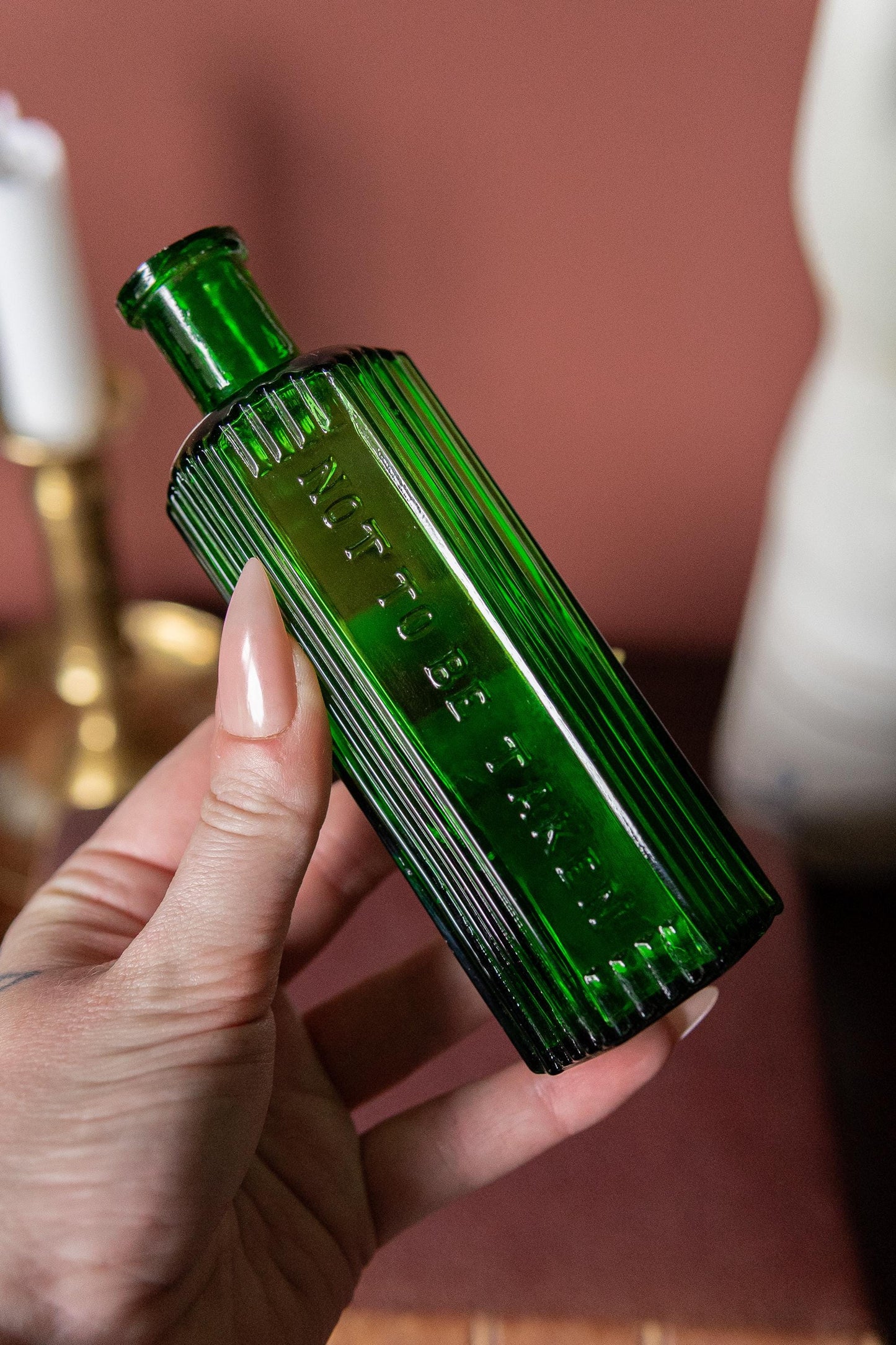Antique Green Poison Bottle. Embossed “Not To Be Taken”