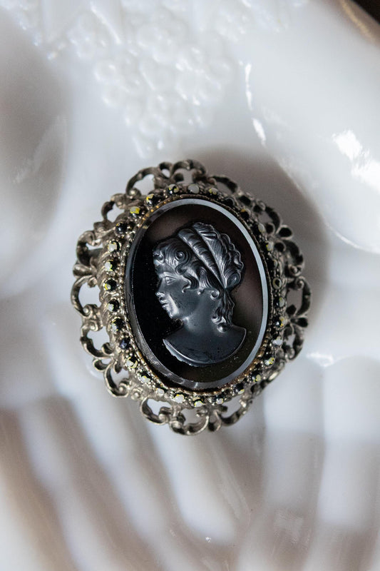 Vintage Black Cameo Brooch Pendant