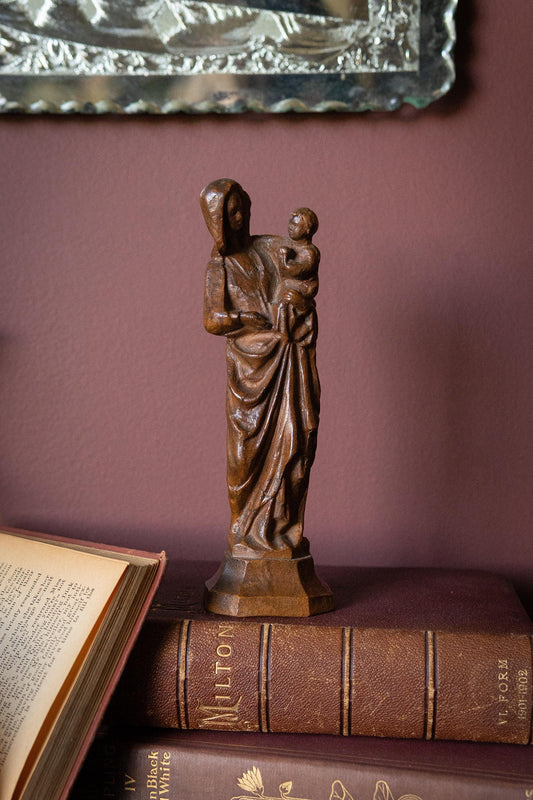 Folk art Antique Madonna & Child Carved Wood Statue