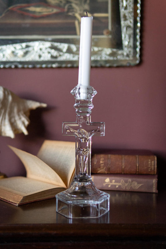 Vintage Glass Crucifix Candlestick