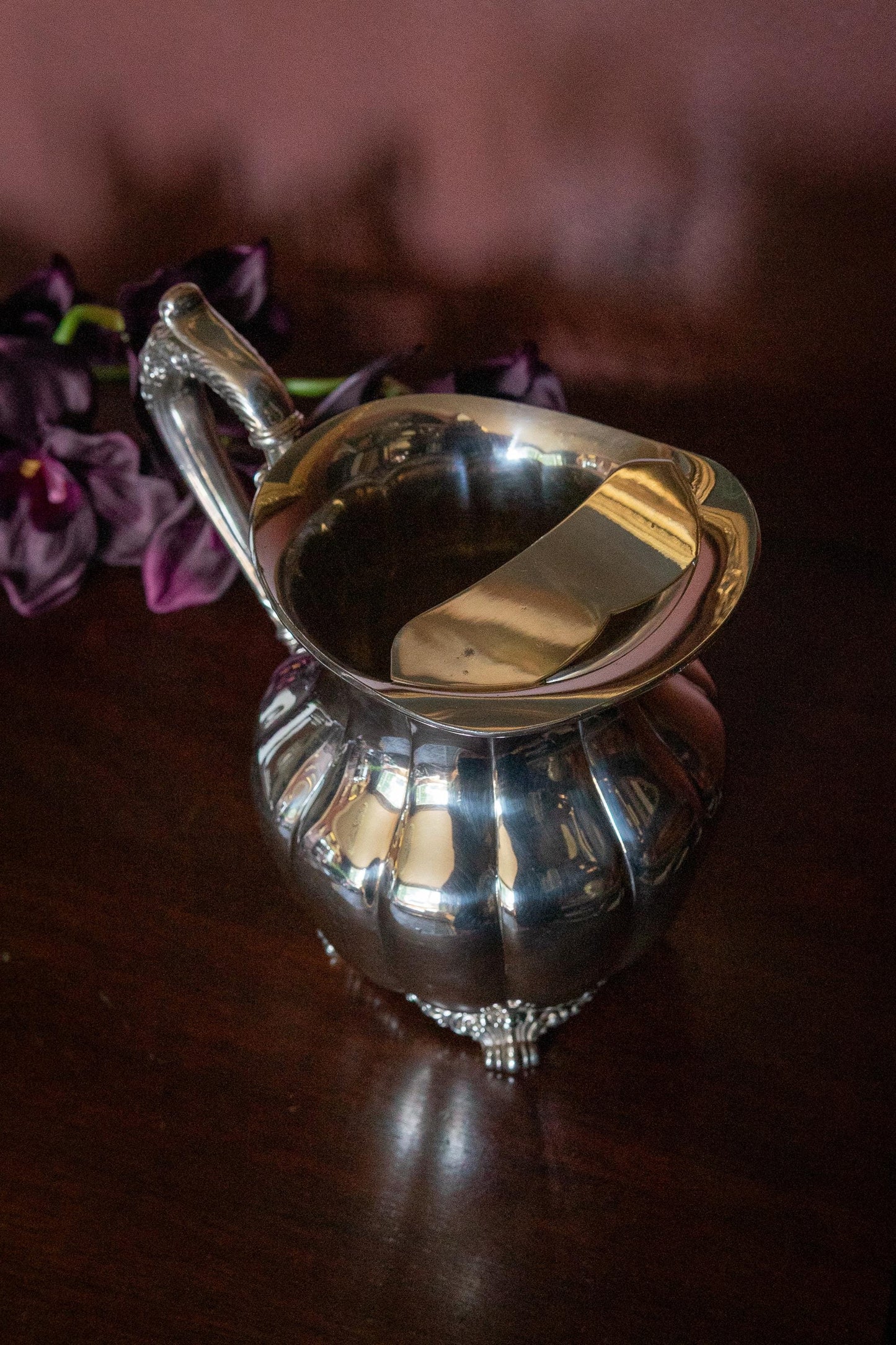 Vintage silver ornate plate water pitcher