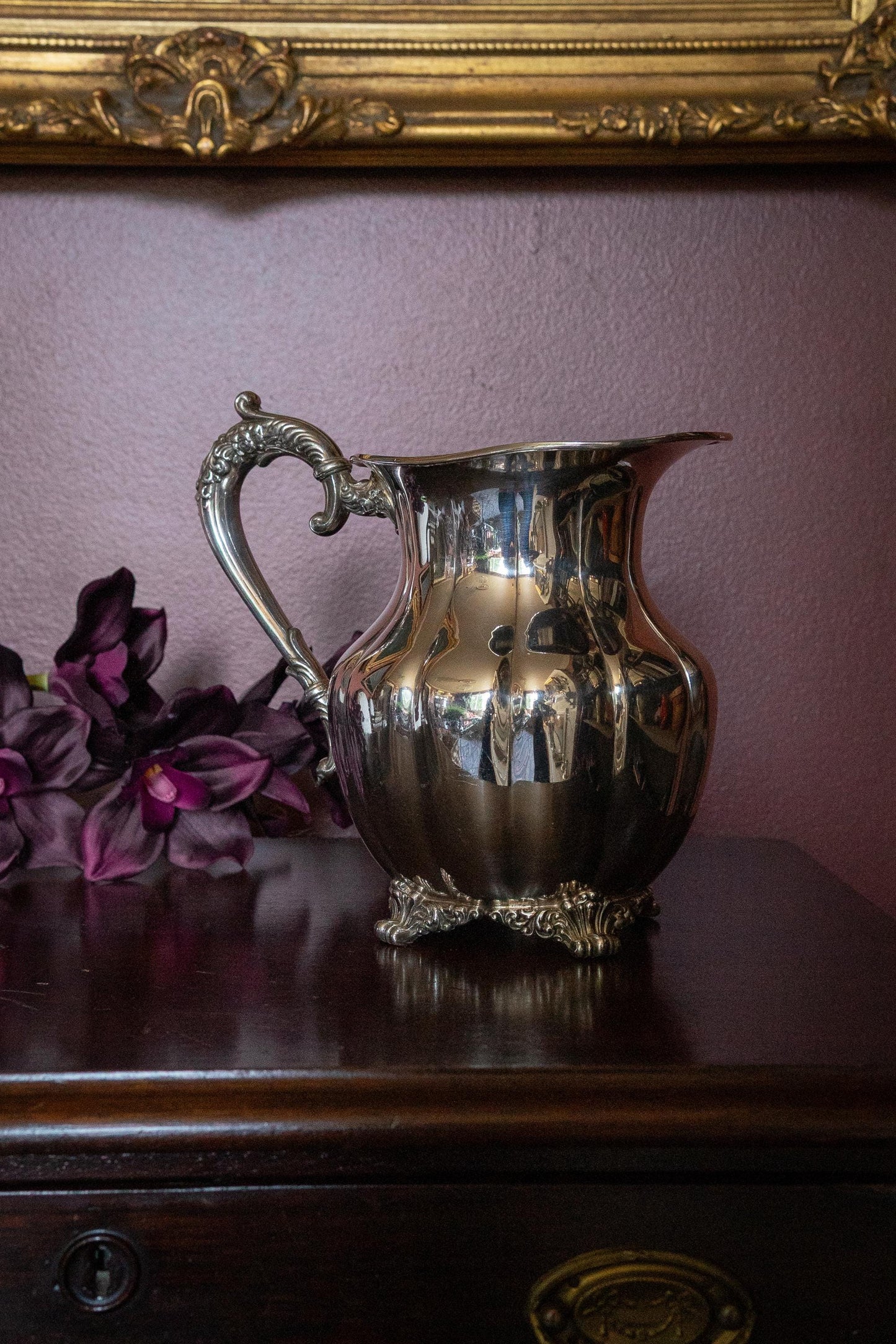 Vintage silver ornate plate water pitcher