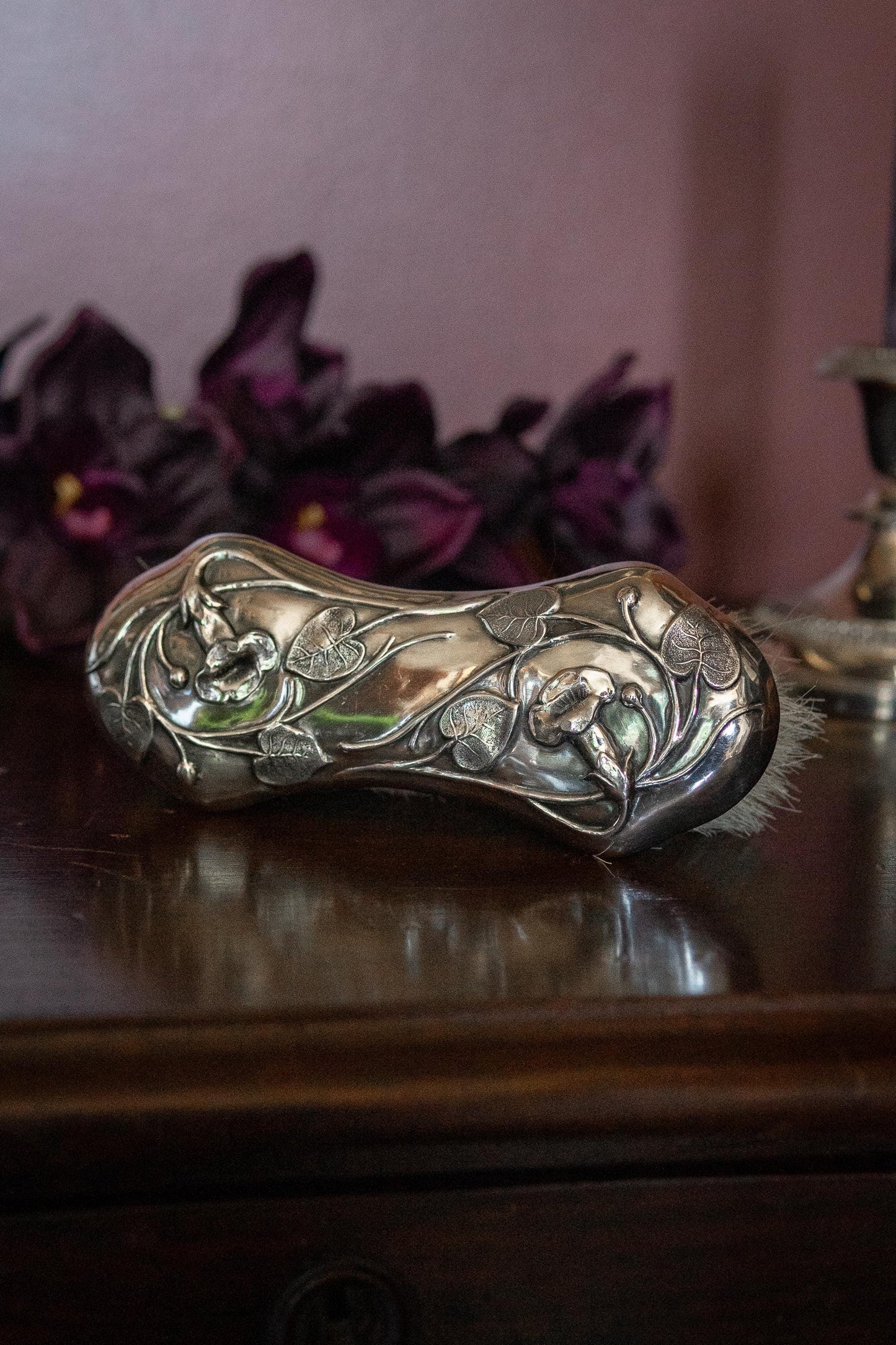 Antique art nouveau silver plate clothing brush