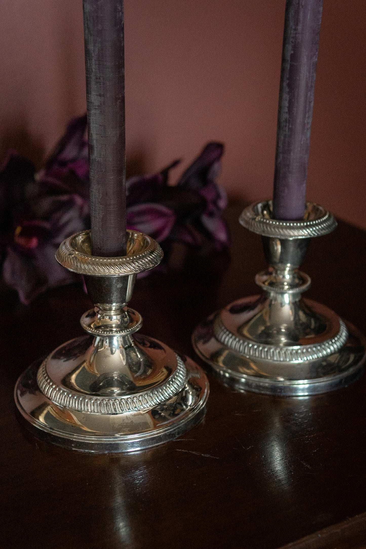 Pair of vintage english silver plate candle holders