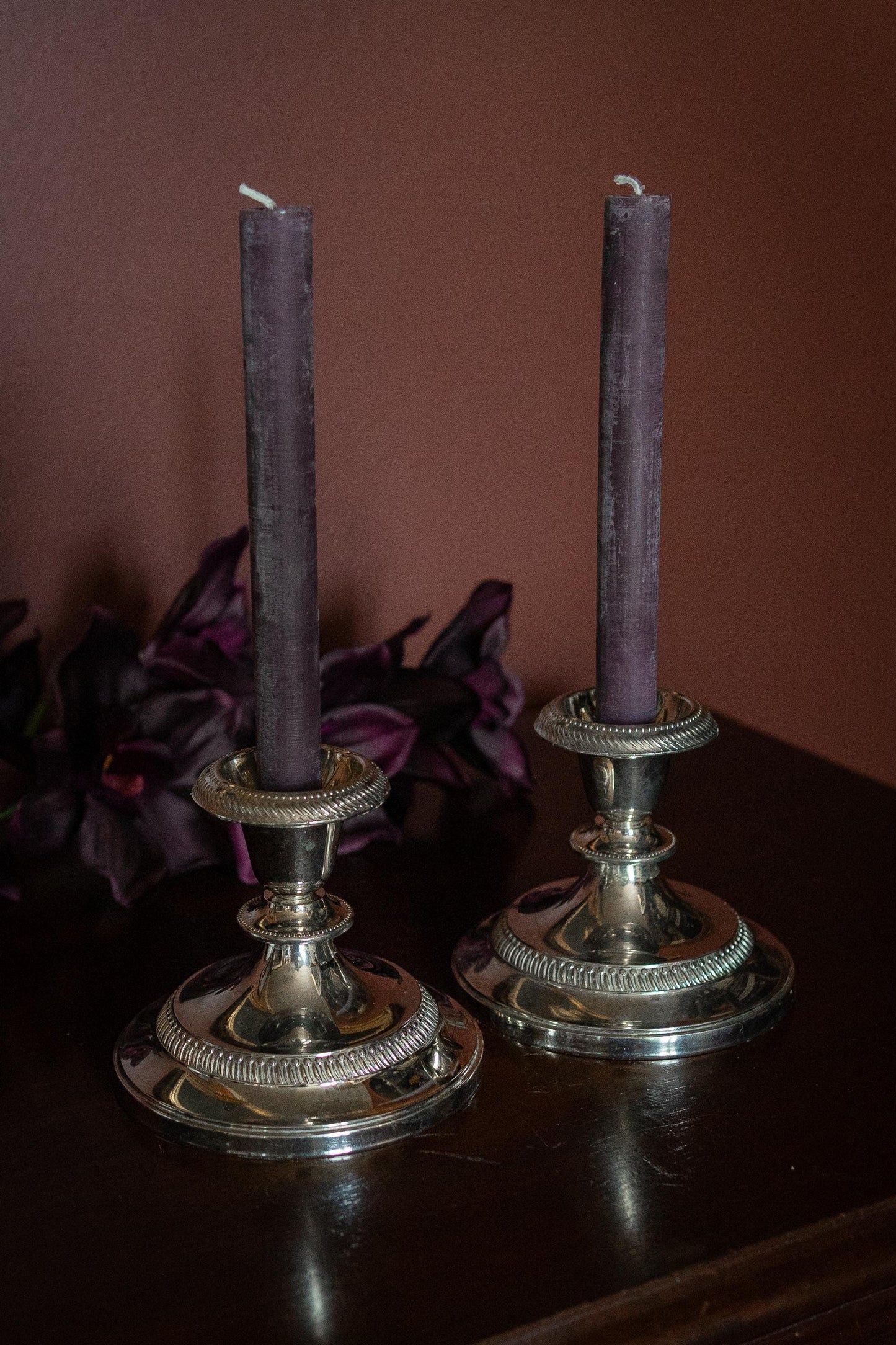 Pair of vintage english silver plate candle holders