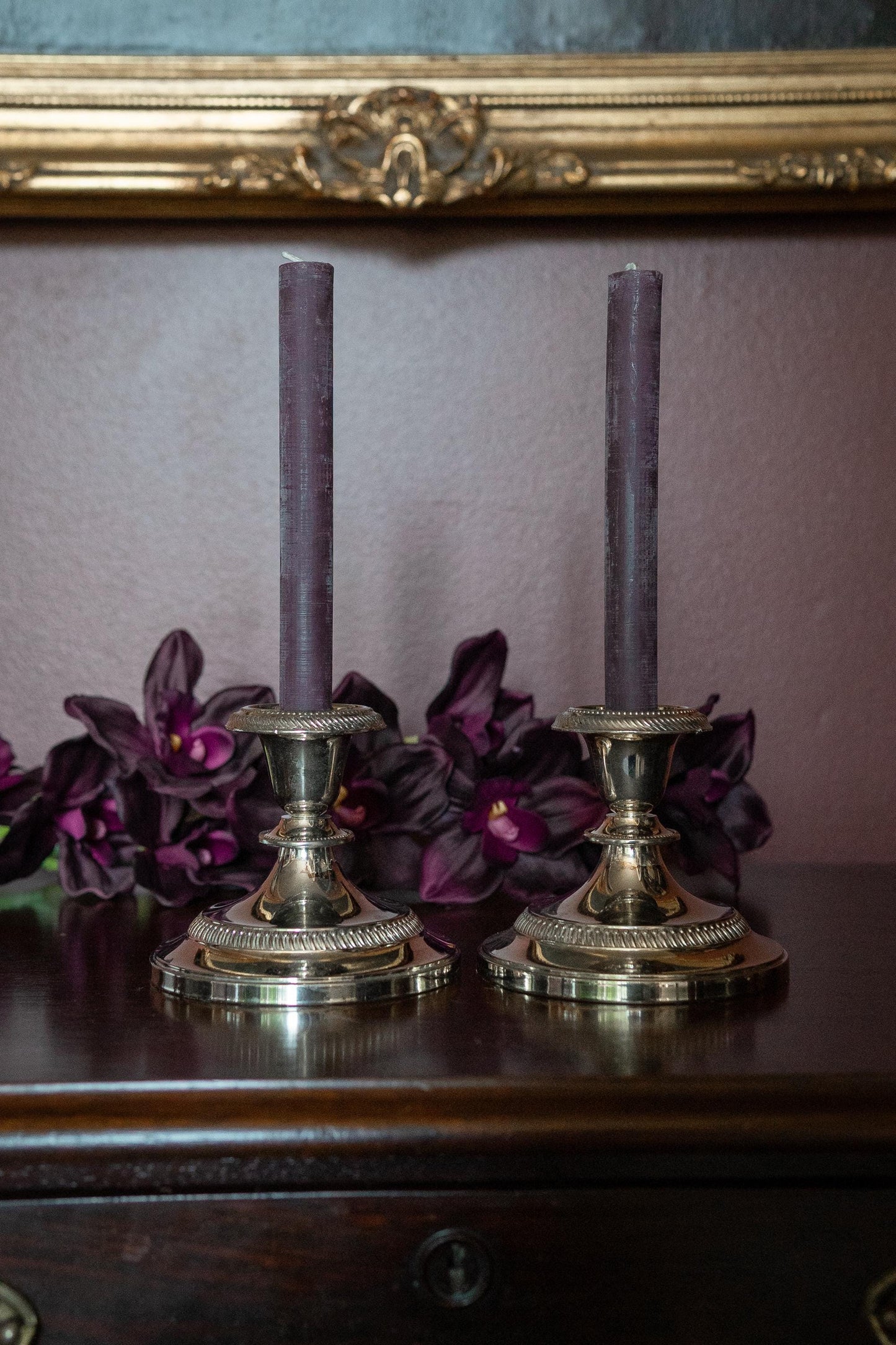 Pair of vintage english silver plate candle holders