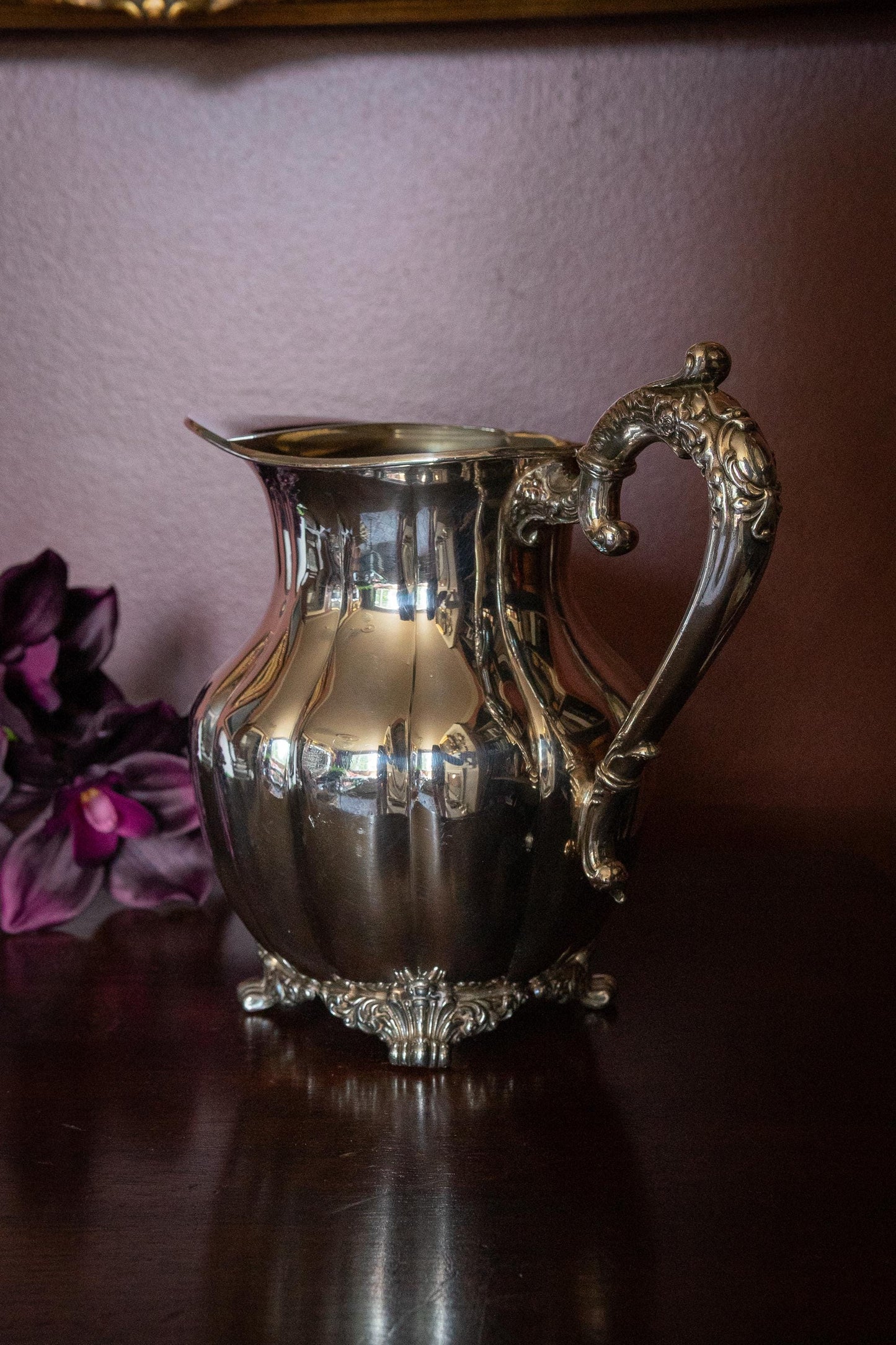 Vintage silver ornate plate water pitcher