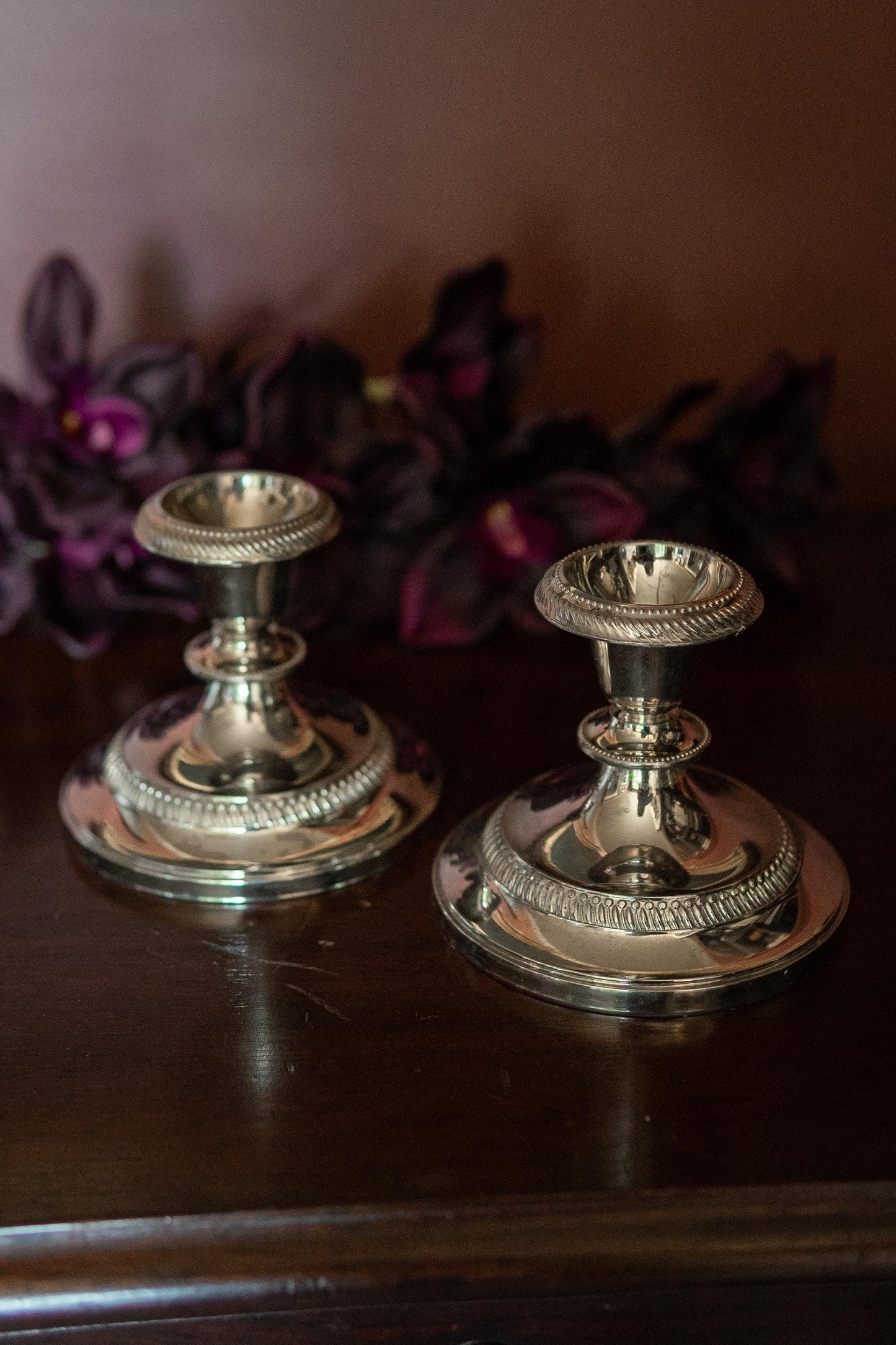 Pair of vintage english silver plate candle holders