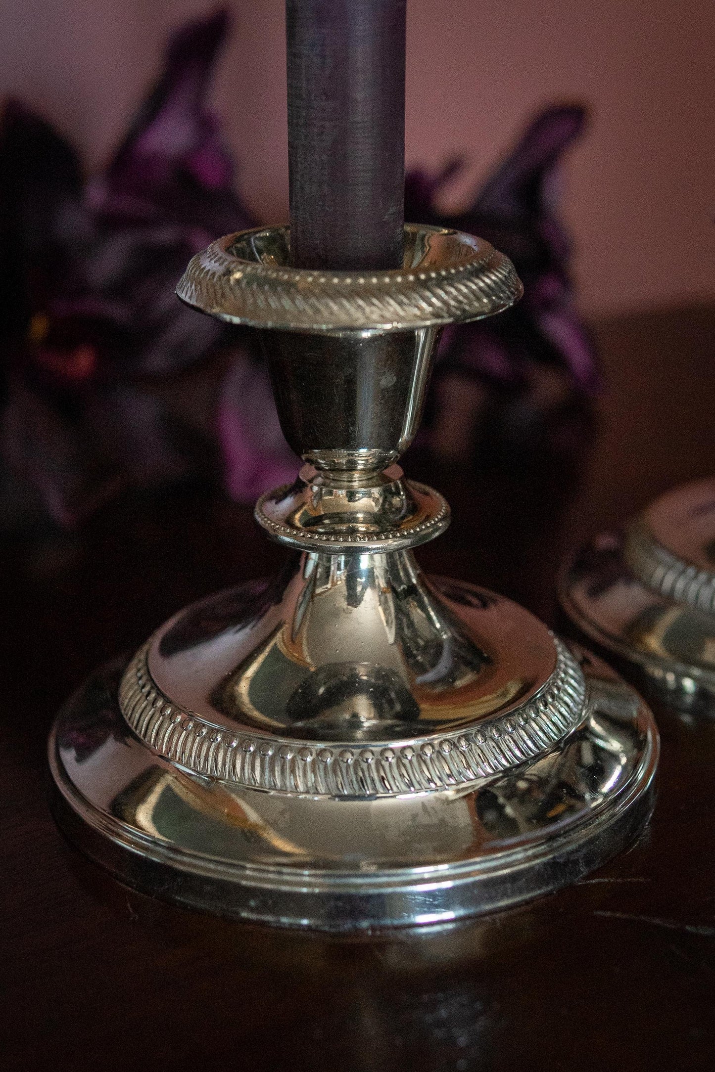 Pair of vintage english silver plate candle holders